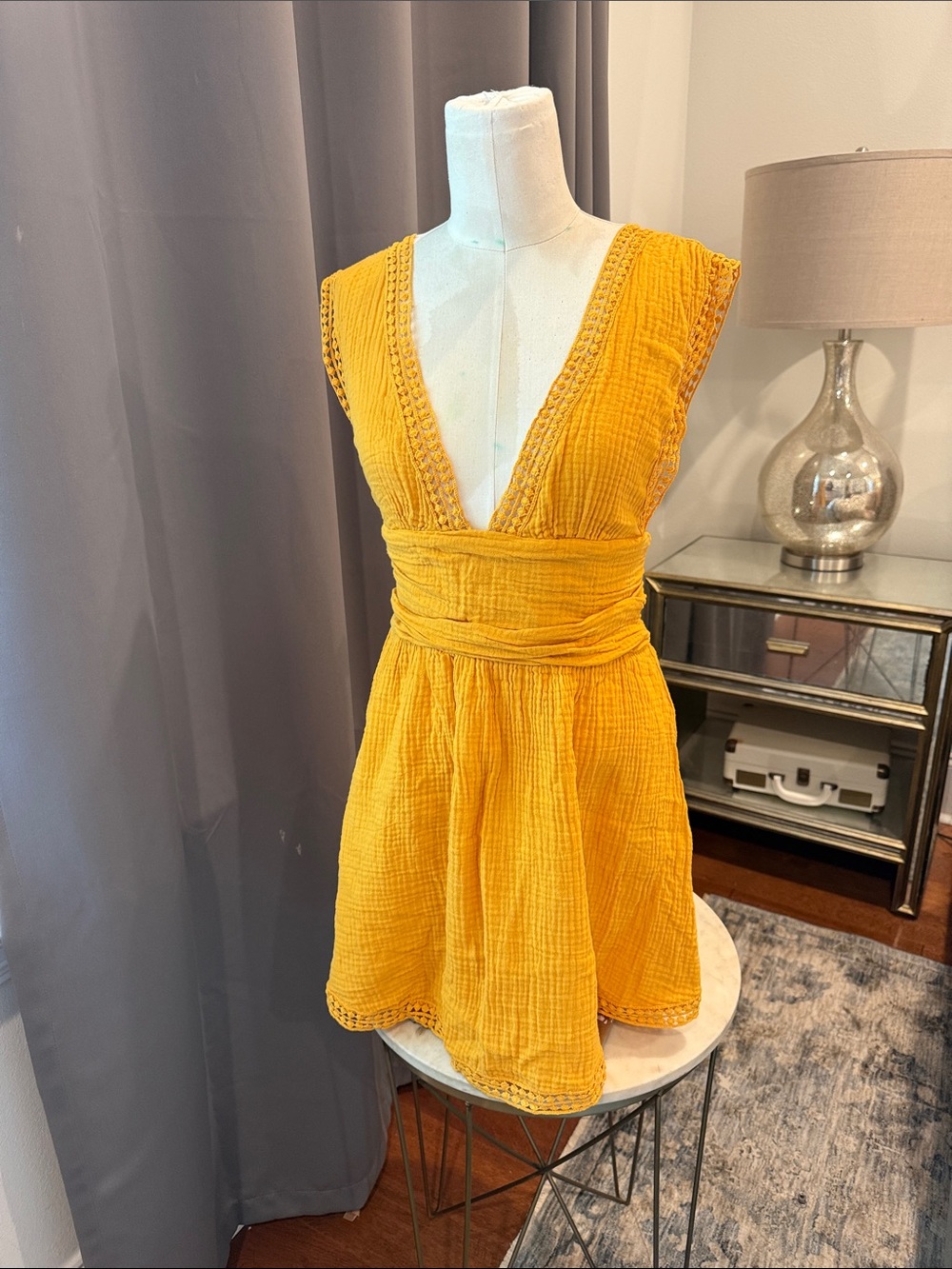 SHEIN Mustard Yellow Deep V Mini Dress
